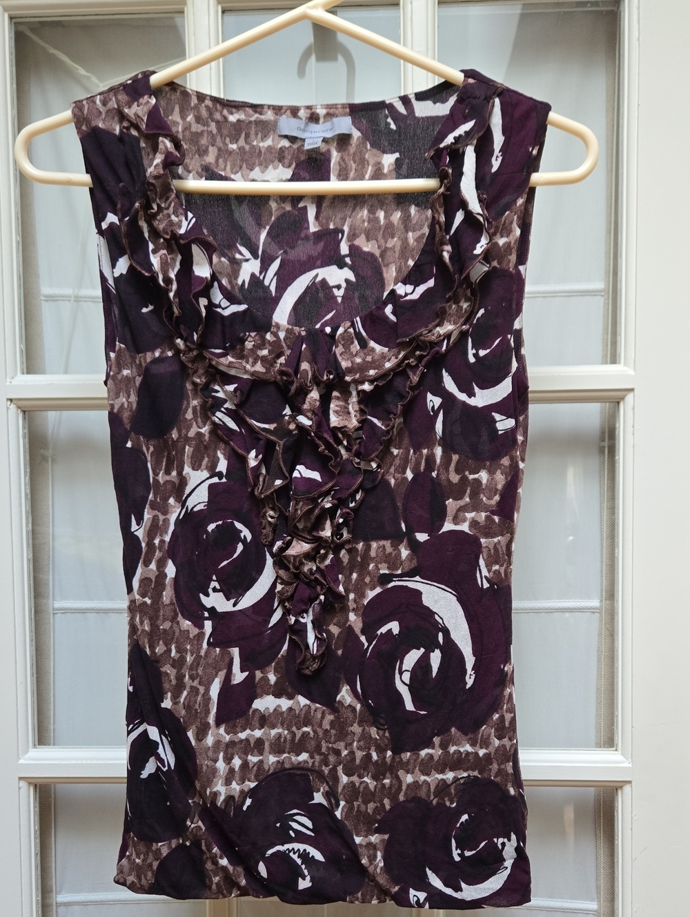 Classique Entier Sleeveless Silk Blend Floral Women's Dress Top - Plum/Brown